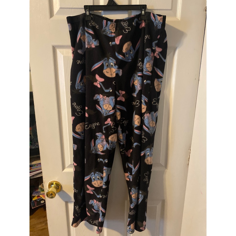 Disney Eeyore Fleece Pajama Pants Womens XL Black Blue Winnie The Pooh Sleepwear